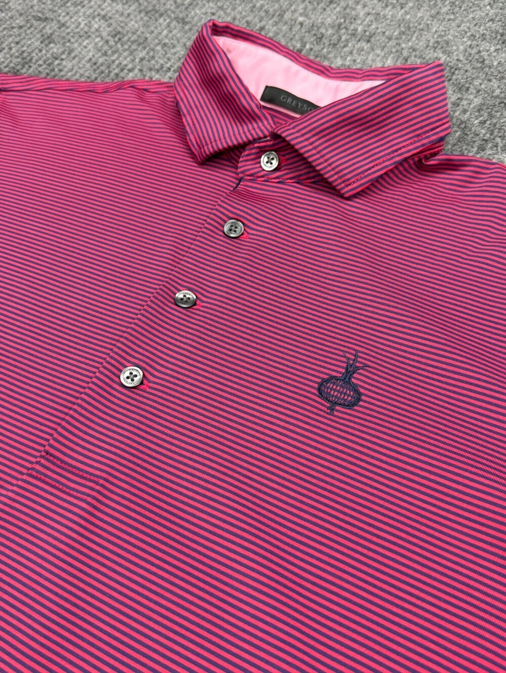 Greyson x Ohoopee Match Club Mens M Golf Polo Shirt Performance Blue Pink Stripe